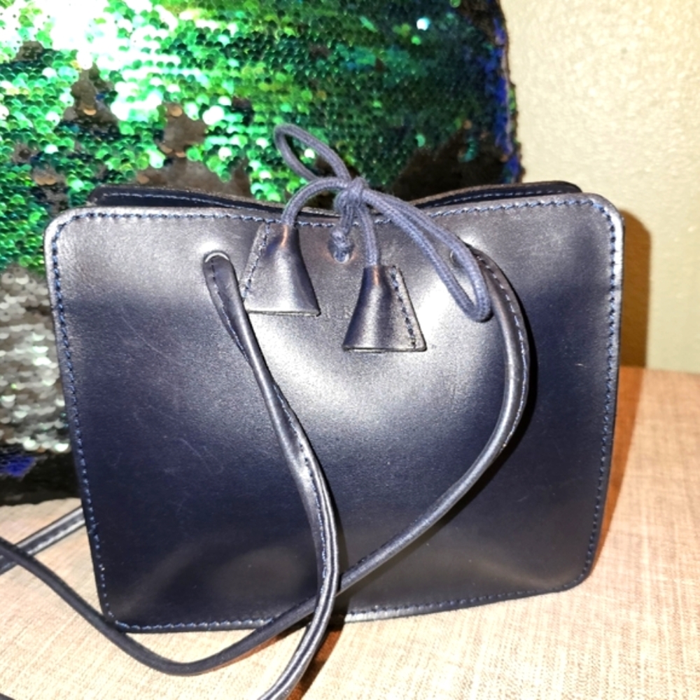 Furla blue leather tassel handbag or crossbody bag purse